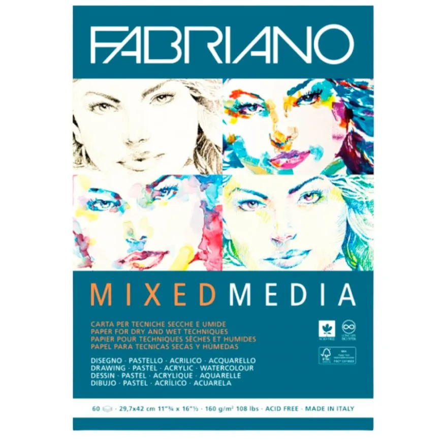 Bloco Mixed Media Fabriano 160gr A3 60 fls