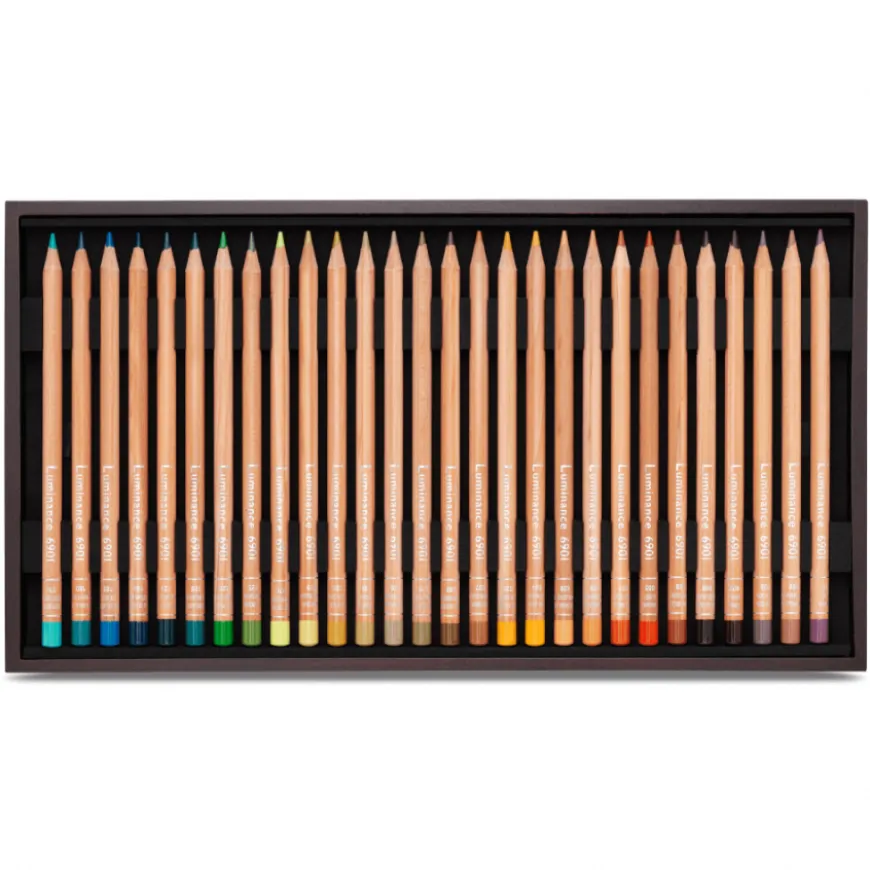 Caixa de Madeira com Lápis de Cor Luminance 6901 Caran D'Ache