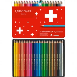Caixa Metal Lápis Cor Aguareláveis Swisscolor Caran D´Ache