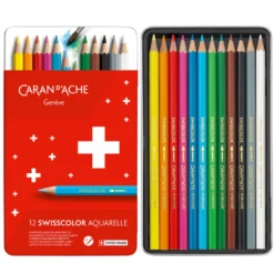 Caixa Metal Lápis Cor Aguareláveis Swisscolor Caran D´Ache