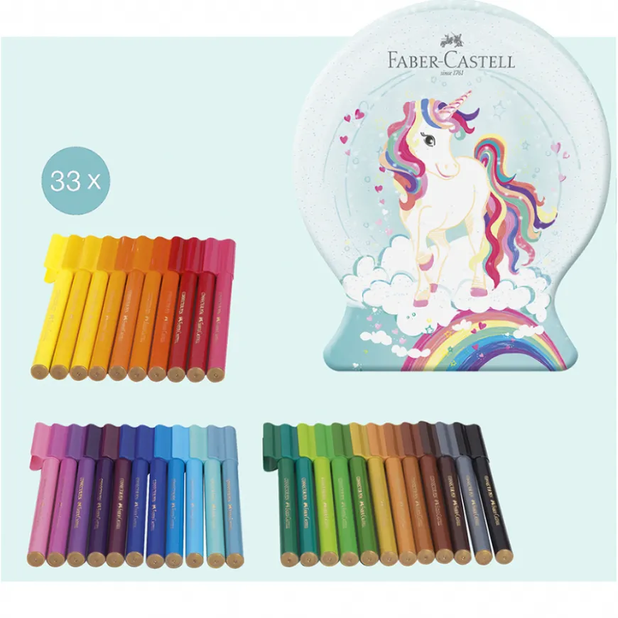 Caixa Metal Unicórnio Marcadores Connector Faber-Castell