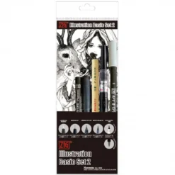 Conjunto Marcadores Básico Ilustração Inktober Zig Kuretake