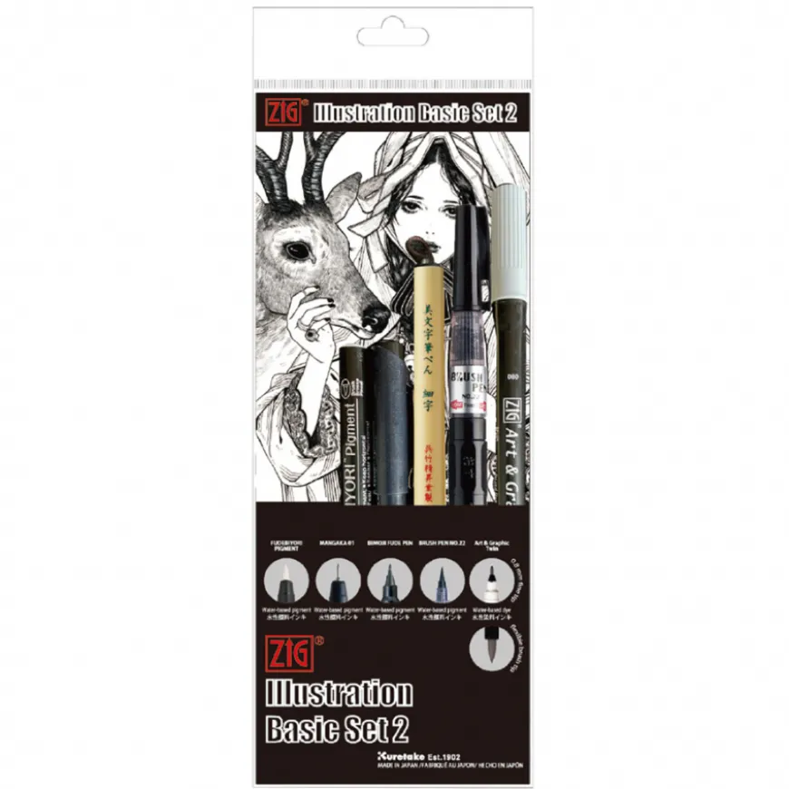 Conjunto Marcadores Básico Ilustração Inktober Zig Kuretake