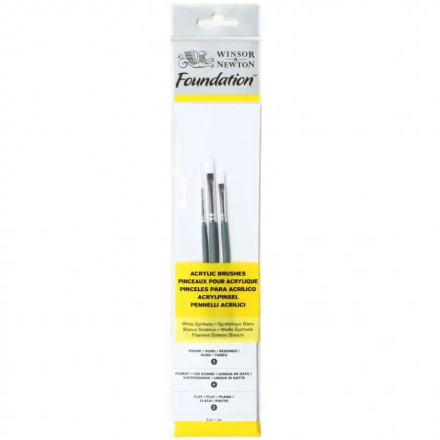 Conjunto 3 Pincéis Acrílico Foundation Winsor & Newton